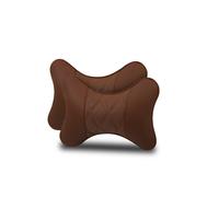 (2PC-No logo-Coffee) 2Pcs Car Neck Pillow Pu Leather Seat Support Headrest Embroidery For Kia
