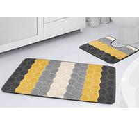 2pc Non Slip Bath Mat Set Bath & Pedestal Mats Stripe Design For Bathroom Soft And Absorbent Two Piece Slip Resistant (yellow)