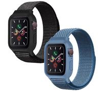 2PC Nylon Band with Case Compatible with Apple Watch Band 46mm 45mm 44mm 42mm, Protective Silicone Bumper with Sport Strap for Series 11/10/9/8/7/6/5/4/SE/SE2/SE3 for Women Men, Black+Capeblue