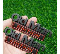 2pc Old Man Edition 3D Metal Car Emblem Fender Rear Tailgate Bumper Badge Nameplate Sticker Decal (Black Red)