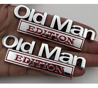 2pc Old Man Edition 3D Metal Car Emblem Fender Rear Tailgate Bumper Badge Nameplate Sticker Decal (Silver Red)