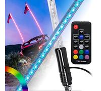 2pc OLS 4ft LED Whip Lights w/ Flag [21 Modes] [20 Colors] [Wireless Remote] [Weatherproof] Lighted Antenna Whips - Accessories for ATV Polaris RZR 4 Wheeler