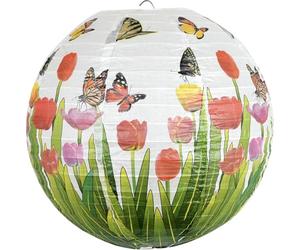 2pc Paper Lampshade Hanging Light Shade 30cm, Oriental Ribbed Japanese Ceiling Fixture with Cherry Blossom & Floral Patterns, Perfect for Home Lighting, Wedding,Party & Boho Decor (2pcsTulips_01)