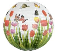 2pc Paper Lampshade Hanging Light Shade 40cm, Oriental Ribbed Japanese Ceiling Fixture with Cherry Blossom & Floral Patterns, Perfect for Home Lighting, Wedding, Party Decor (Tulips Butterflies 2pc)