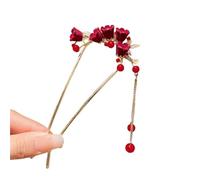 2pc Pearl U-shaped Hairpin Women's Insert Hairpin, Fixed with Coiled Hair,Hairpin Headpiece(Red)