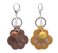 2PC Pet Furs Keepsake Keyring | Leather Pet Memorial Keychains | Paw Shaped Cat Dog Hair Keyring with Bell | Souvenir Pets Hair Memorial Key Ring Pouch Pendant for Pets Lovers Gift