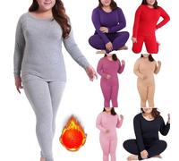 2PC Pjs for Women Sets UK Plus Size Top & Bottom Set Winter Warm Plus Velvet Thickened AB Surface Wool Self Heating Thermal Underwear Thin Cotton Long Sleeve Seamless Base Set Daily Essentials Sales