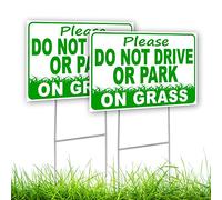 2PC Please Do Not Drive or Park on Grass Yard Sign - 8x12 Double Sided Coroplast No Parking on Grass - Keep Off Grass with Stake for Yard