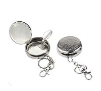2pc Portable Pocket Ashtray, HMIEPRS Mini Round Stainless Steel Vehicle Cigarette Ashtray with Key Chain and Cigarette Snuffer, Modern Ash Holder for Travelling and Outdoor Use (Carved Pattern)
