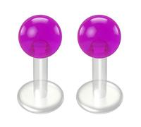2pc Purple Labret Bar 14g 1.6mm Studs Flexible Bioplast Clear Plastic Bioflex Monroe Piercing Jewellery 6mm