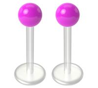 2pc Purple Labret Bar 16g 1.2mm Flexible Studs Bioplast Clear Plastic Bioflex Monroe Piercing Jewellery 10mm