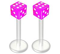 2pc Purple Labret Bar 16g 1.2mm Stud Flexible Bioplast Clear Plastic Bioflex Monroe Dice Piercing Jewellery 10mm