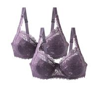 2PC Push-up Bras for Women Comfortable Plus Size Lace Bra Breathable Lift up Underwire Bras Full Coverage High Support Brassiere Adjustable Thin Straps Everyday Wear for Sagging Breasts Purple