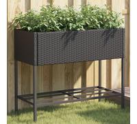 vidaXL Garden Planter with Shelf Flower Pot Planter Pot Black Poly Rattan