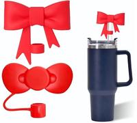 2PC Red Bow Cover for Stanley 40&30 Oz Cup, 10mm Silicone Covers Cap for Stanley Cup Accessories, Cap Stopper for Reusable Straws
