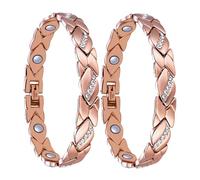2pc Red Copper Bracelet With Strong Tree Magnet Health Bracelet down Men Watch (Rose Gold, One Size)
