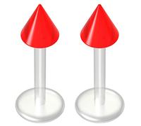 2pc Red Labret Bar 16g 1.2mm Studs Flexible Bioplast Clear Plastic Bioflex Monroe Spike Piercing Jewellery 10mm