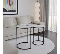 2Pc Round Nesting Stackable Sofa Side Bedside End Table Set Wood Top Metal Legs EONLION White One Size