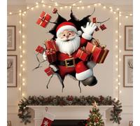 2PC Santa Breakthrough Wall Sticker,Christmas Creative WallSticker,Funnny Santa Claus Breaking Through Wall 3D Design Art Decor,Removable Stickers for Xmas Window WallDoor Refrigerator HolidayParty