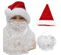 2pc Santa Hat and Beard for Adults Red Hat and White Beard for Christmas