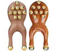 2PC Scarab Tool | Wooden Facial Massage Tool for Jawline Face Neck | Duals Brass Points And 10 Brass Bead Massager - Eye Massage Roller For Arm Back Leg Nose, Home Daily Pressure Point Self-Care