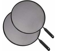 2PC Set Splatter Screen Guard for Frying Pan Stops 99% of Hot Oil Splash Protects Skin from Cooking Iron Skillet (24-28cm), Black