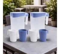 2pc Set x 2L Plastic Water Pitcher Set with 2 Fridge Door Jugs & 4 Cups | BPA-Free Juice & Milk Jug with Lid | Reusable Water Carafe for Fridge, Juice, Cold Drinks, Kitchen, Office & Camping (Blue)