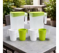 2pc Set x 2L Plastic Water Pitcher Set with 2 Fridge Door Jugs & 4 Cups | BPA-Free Juice & Milk Jug with Lid | Reusable Water Carafe for Fridge, Juice, Cold Drinks, Kitchen, Office & Camping (Green)