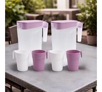 2pc Set x 2L Plastic Water Pitcher Set with 2 Fridge Door Jugs & 4 Cups | BPA-Free Juice & Milk Jug with Lid | Reusable Water Carafe for Fridge, Juice, Cold Drinks, Kitchen, Office & Camping (Pink)