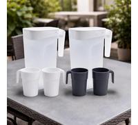 2pc Set x 2L Plastic Water Pitcher Set with 2 Fridge Door Jugs & 4 Cups | BPA-Free Juice & Milk Jug with Lid | Reusable Water Carafe for Fridge, Juice, Cold Drinks, Kitchen, Office & Camping (White)