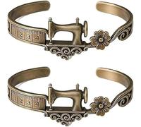 2Pc Sewing Machine Themed Bracelet | Sewing Making Machine Bracelet | Adjustable Floral Quilters Machines Wristband | Vintage Measuring Tape Flower Sewings Machines Bangle Jewellery for Craft Lover