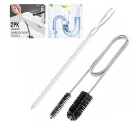2pc Shower Drain Unblocker Tools, 17.7'' Sink Unblocker Tool & 61'' Dual Brush Pipe Cleaner, Long Pipe Cleaners, Plug hole Wire Brush for Kitchen Sink Plungers For Unblocking Drain Snake