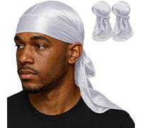 2PC Silky Durags for Men,Satin Do-rag for 360, 540, 720 Waves (white+white)