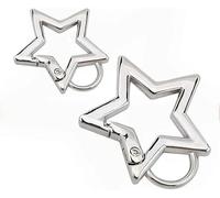2Pc Silver Star Shaped Stainless Steel Keychain Clip Carabiner Snap Hook Holder Star Carabiner Hook Clip Key Holder Key Chain Rings Accessories
