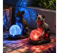 2pc Solar Cat Statues Garden Yard Ornaments LED Multicolour Lights Patio Decor