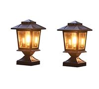 2pc Solar Pillar Lights - Black Die Cast Aluminum with Clear Glass, Waterproof Outdoor Solar Post Lights for Gate Porch/Stone Pillar