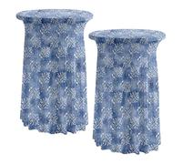 2PC Spandex Cocktail Table Covers Blue Botanical, Floral Stretch Fitted High Top Highboy Tablecloths with Ruffle Skirt, Wrinkle-Resistant, for Wedding Banquet Party Bar Tables (32" Dia x 43" H)