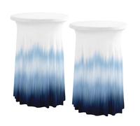 2PC Spandex Cocktail Table Covers Blue Coastal Abstract, Navy Ocean Stretch Fitted High Top Highboy Tablecloths with Ruffle Skirt, Wrinkle-Resistant, for Wedding Banquet Party Bar (32" Dia x 43" H)