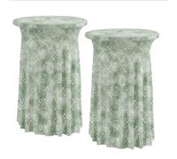 2PC Spandex Cocktail Table Covers Sage Botanical, Green Stretch Fitted High Top Highboy Tablecloths with Ruffle Skirt, Wrinkle-Resistant, for Wedding Banquet Party Bar Tables (32" Dia x 43" H)