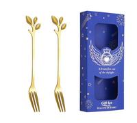 2PC- stainless steel cherry blossom rose coffee spoon home fresh and exquisite personality-leaf fork [blue box]