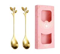 2PC- stainless steel cherry blossom rose coffee spoon household fresh and exquisite personality-leaf spoon [powder box]