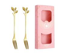 2PC- stainless steel cherry blossom rose coffee spoon household fresh and exquisite personality-leaf fork [powder box]