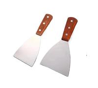 2pc Stainless Steel Frying Shovel Set with Wooden Handle - Iron Plate Barbecue and Pizza Shovel for Restaurant Kitchen(Large)