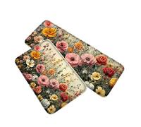 2pc Summer Fresh Floral Pattern Kitchen Door Mat for Hallway, Kitchen