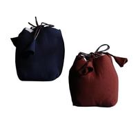2pc Tea Cup Travel Storage Bags Cotton Linen Drawstring Pouches | Washable Portable Organiser for Luggage Packing, Protects Porcelain Cups, Handy Grab-and-go Storage Random Color