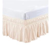 2pc Twin/Full/Queen/King Size Bed Skirt Ruffle Fit Bedspread Double Adjustable Elastic Belt 40cm Height Jupe De Lit For use in the Bedroom(Khaki,Queen 203x153x40cm)