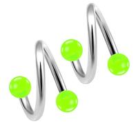 2pc Twisted Barbell 1.2mm 16g Piercing Earrings Helix Cartilage Twist 316LVM Surgical Steel Daith Spiral Navel Bar Banana Button Ring Navel Gauge Twister Body Jewellery Acrylic 3mm Ball Green 10mm