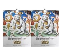 2pc Ugly Medieval Cat Calendar 2025 - Ugly Medieval Cats Calendar | Weird Medieval Cats Calendar | Calender Weird Medieval Cats Wall Monthly Planner | Funny Medieval Cat Paintings Wall Calendar