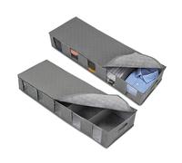 2PC Under Bed Storage Bags with Clear Window and Handles, Foldable Organizers with Dividers for Blankets Clothes Shoes