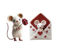 2PC Valentines Needle Felted Mouse Decorations, Hugging Heart Felt Mouse Ornaments Tiered, Charming Handmade Valentine Felt Mice Figurines, Soft Felt Mouse for Festive Home Décor (D)